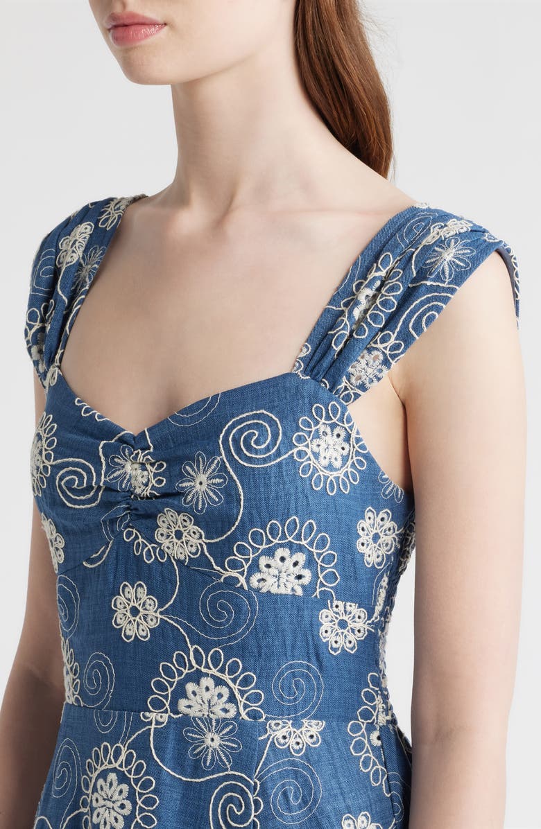 Embroidered Chambray Dress
