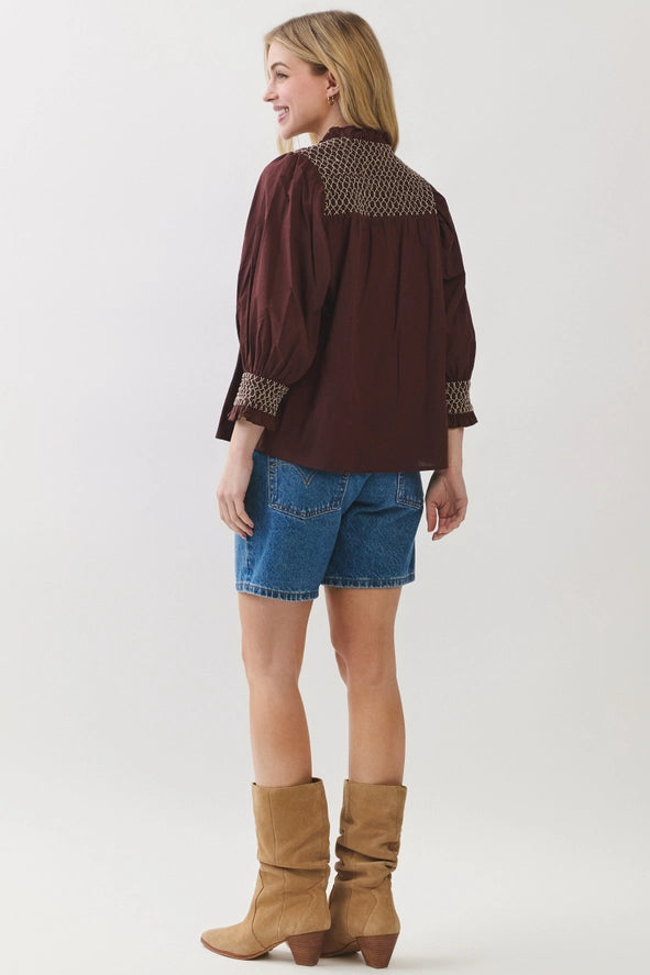 Embroidered Button Down Blouse