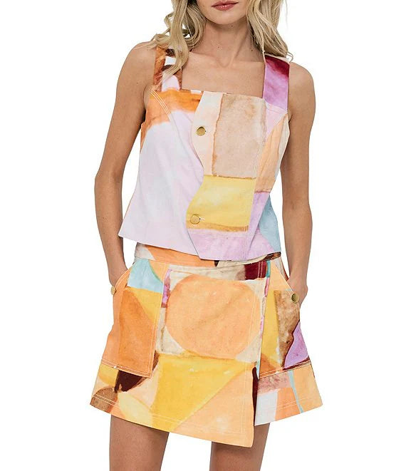 Printed Scallop Front Top
