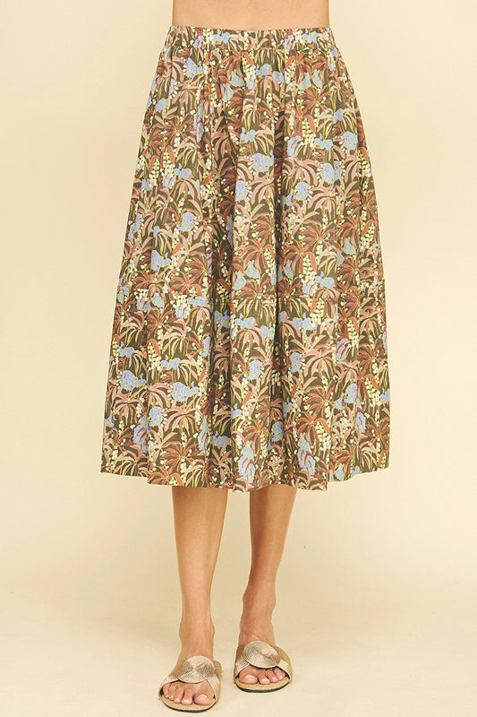Print Pleated Midi Skirt