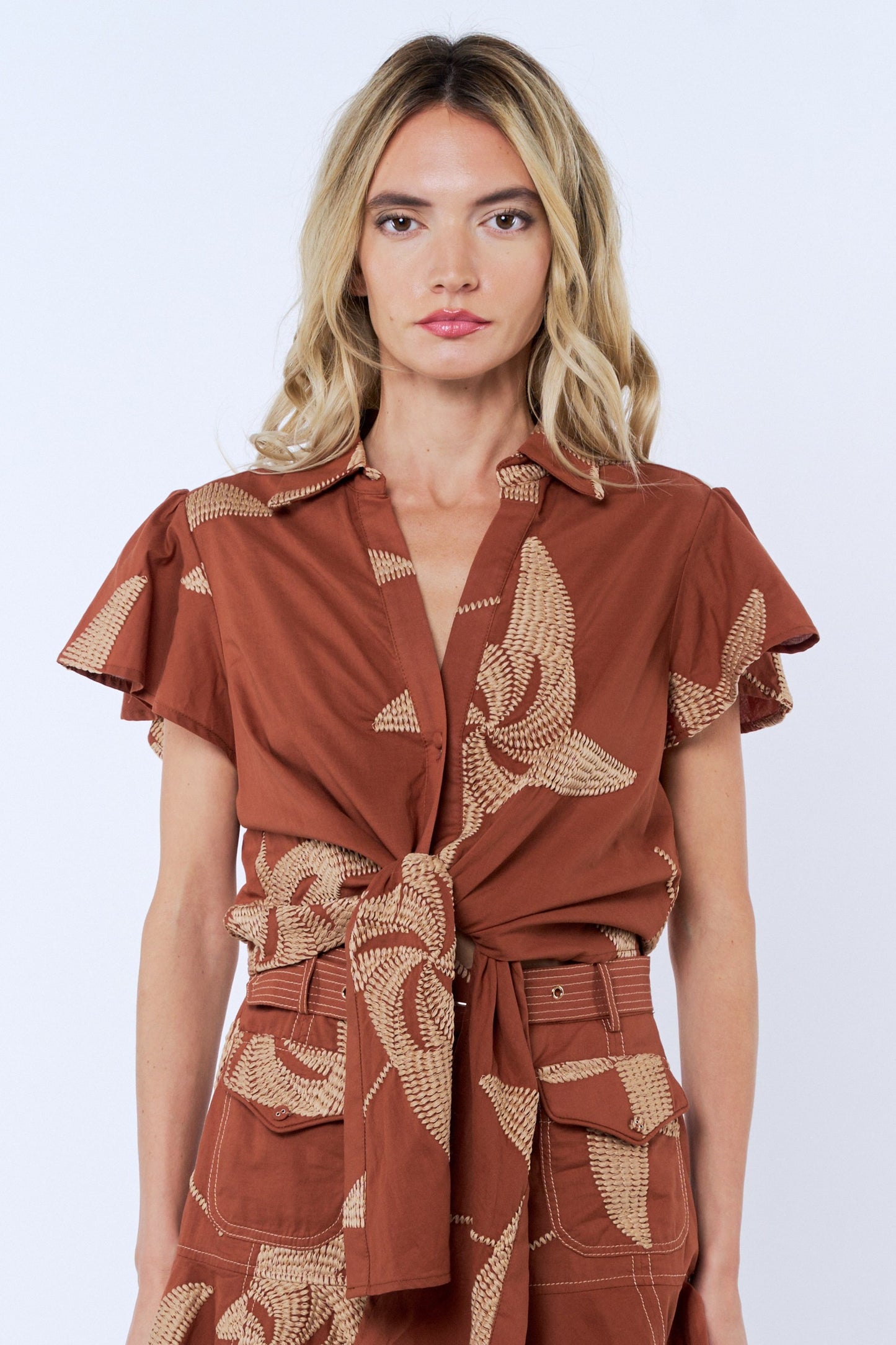 Button Down Front Tie Shirt