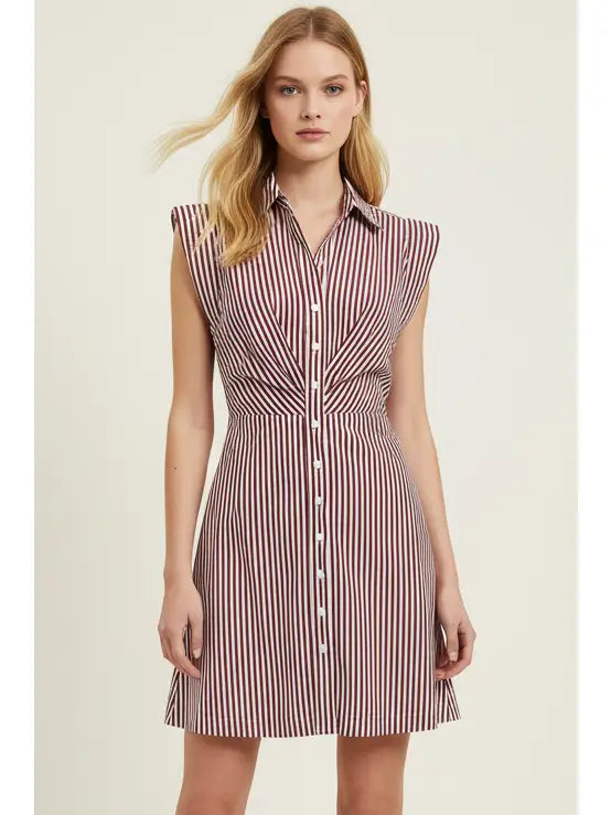 Stripe Cap Sleeve Button Down Mini