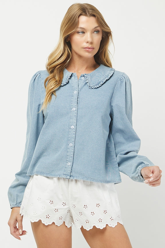 Ruffled Collar Button Down
