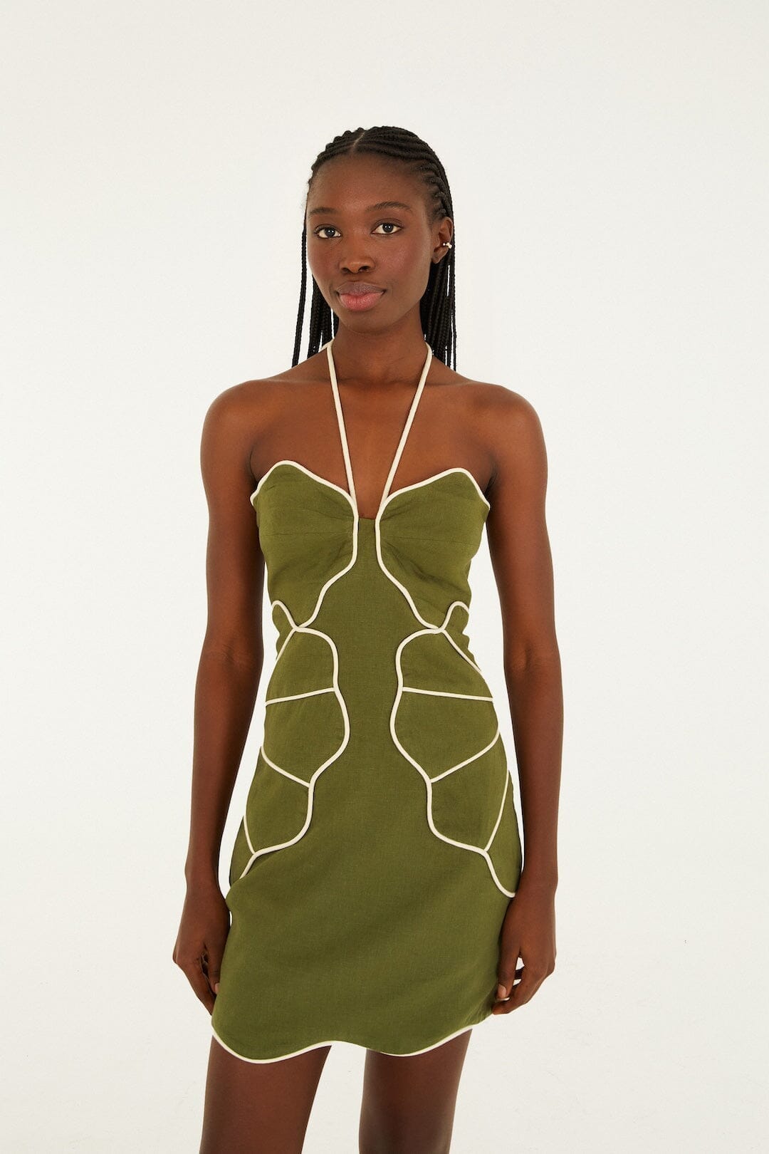 Wavy Trim Halter Mini Dress