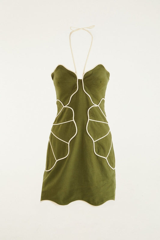 Wavy Trim Halter Mini Dress