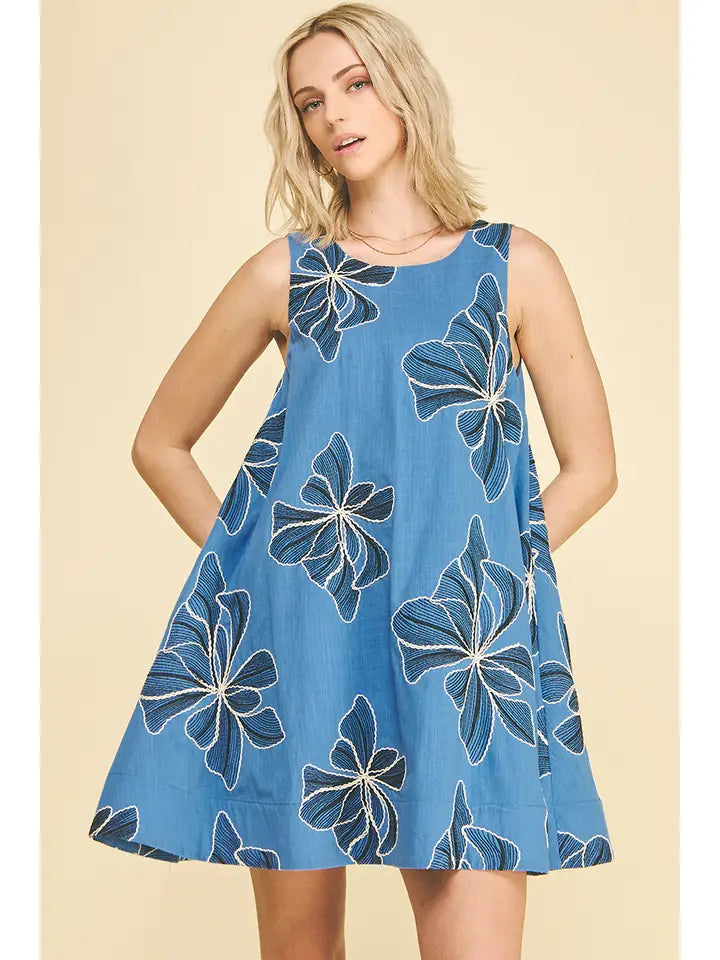 Floral Embroidered A-Line Mini Dress