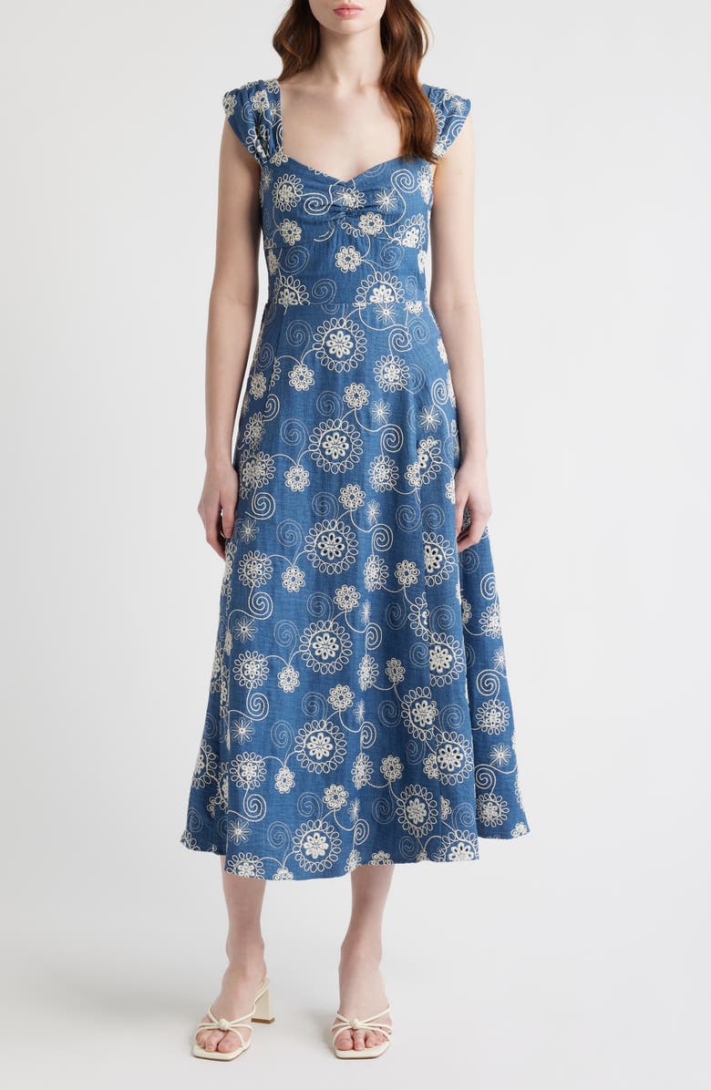 Embroidered Chambray Dress