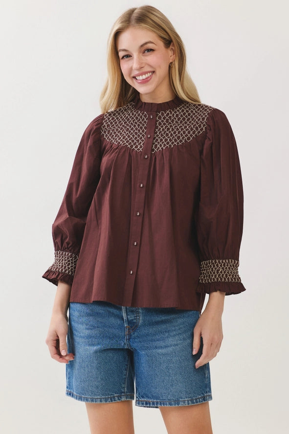 Embroidered Button Down Blouse