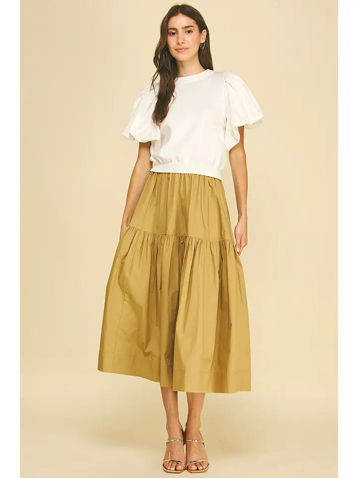 Poplin Tiered Midi Skirt