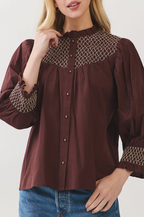 Embroidered Button Down Blouse