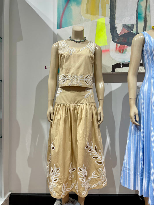 Eyelet Crop Top and Midi Skirt Set