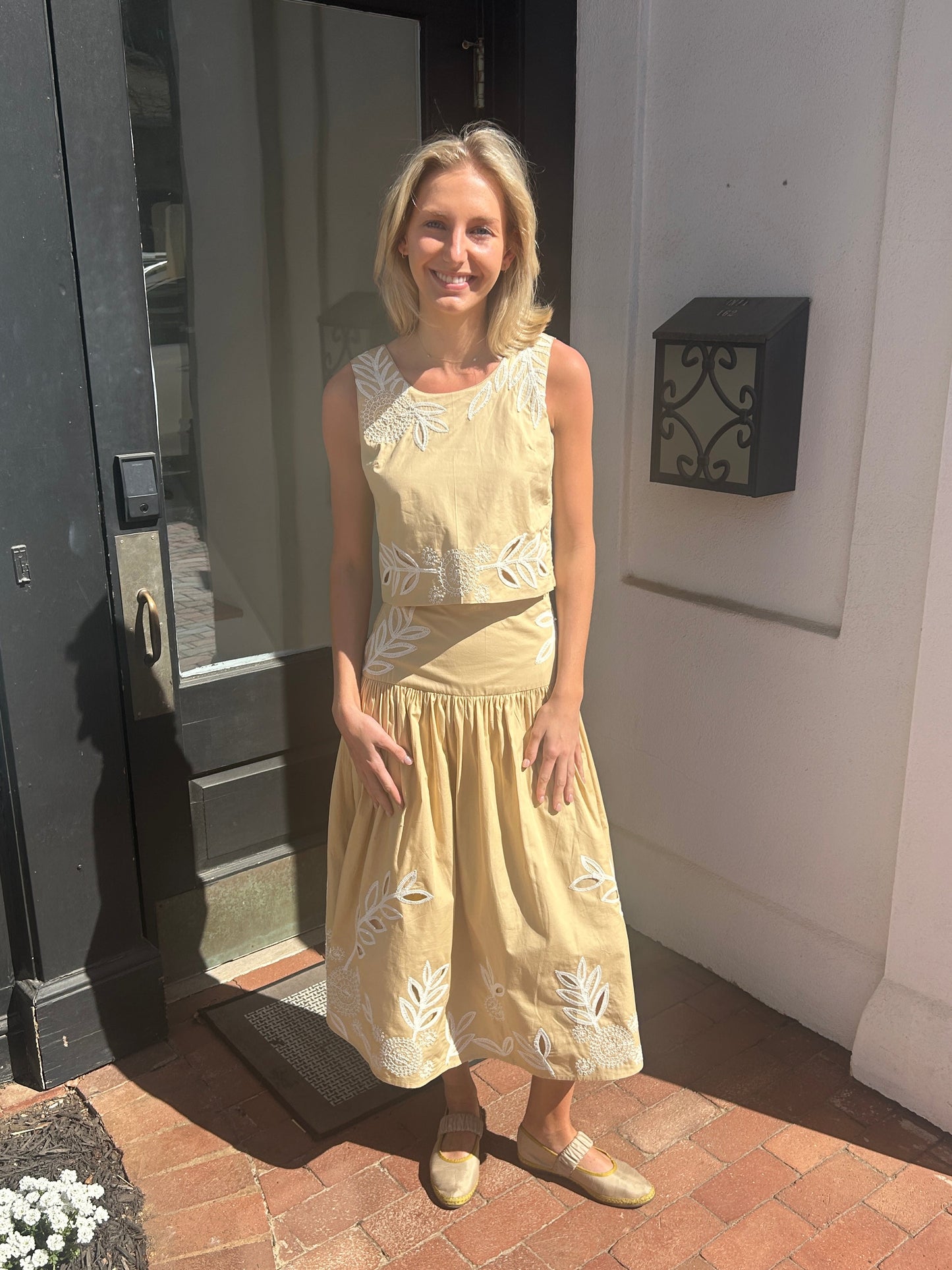 Eyelet Crop Top and Midi Skirt Set