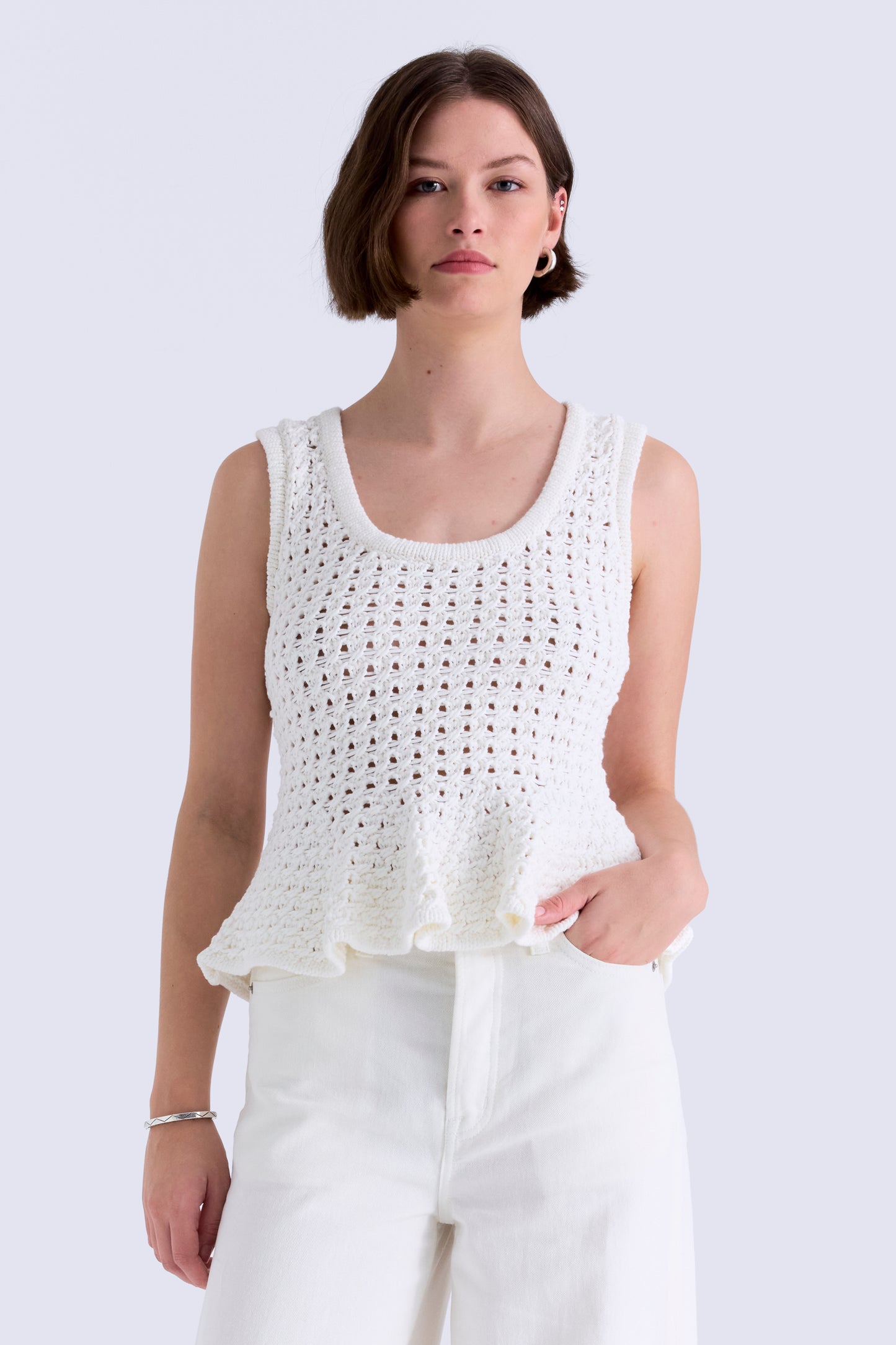Anna Peplum Openwork Knit Tank