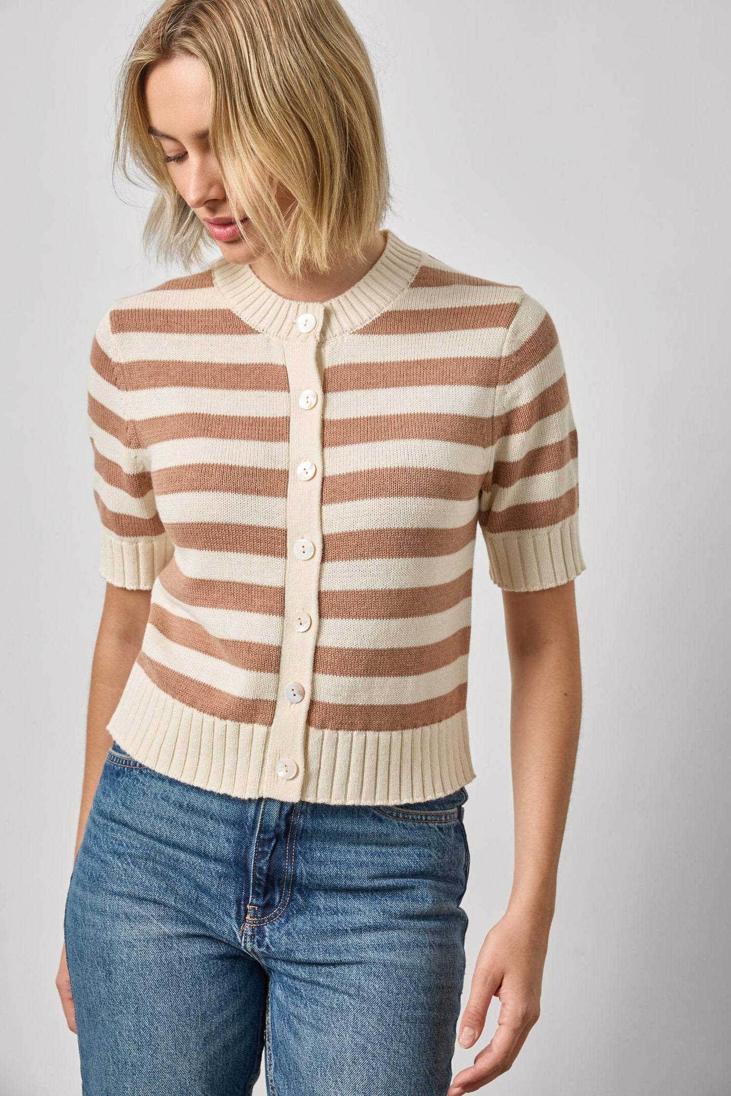 Striped Elbow Sleeve Cardigan