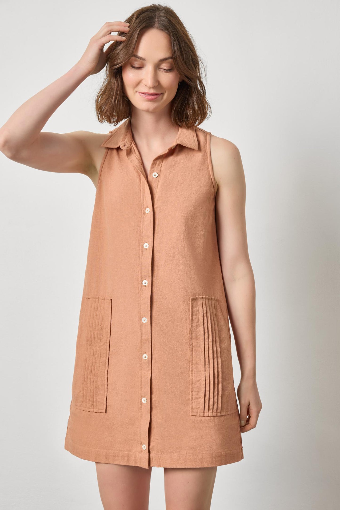 Sleeveless Pleat Pocket Dress