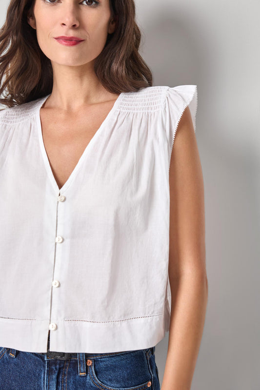 Smocked Shoulder V-Neck