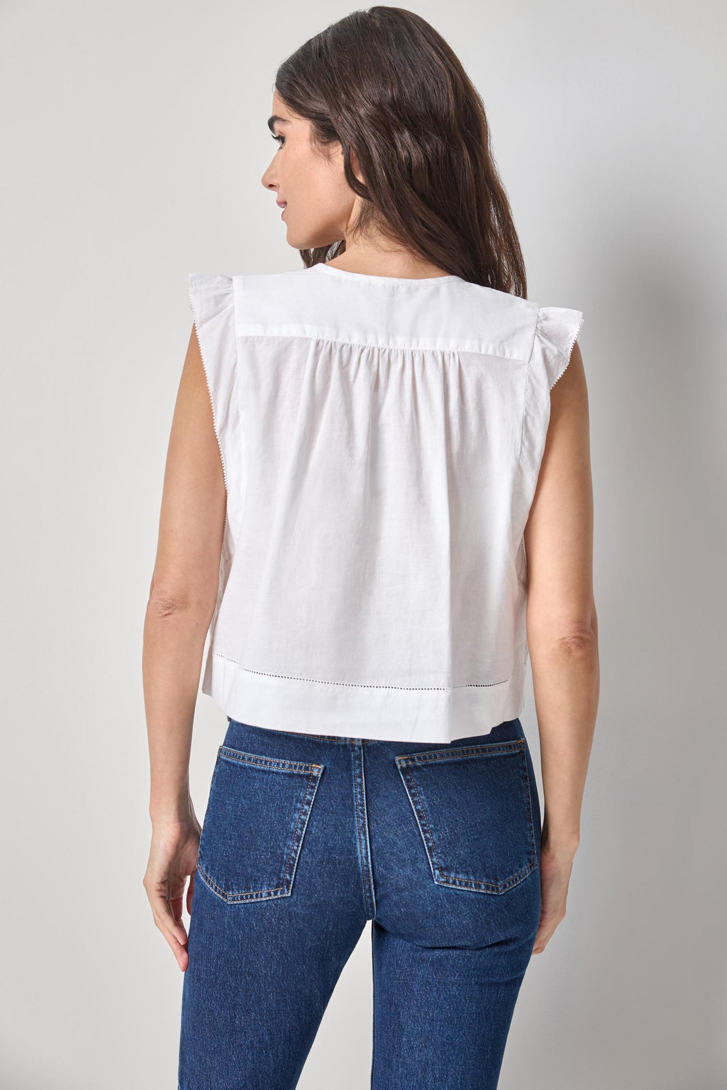Smocked Shoulder V-Neck