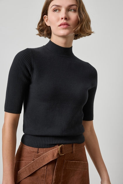 Mock Neck Short Sleeve Sweater