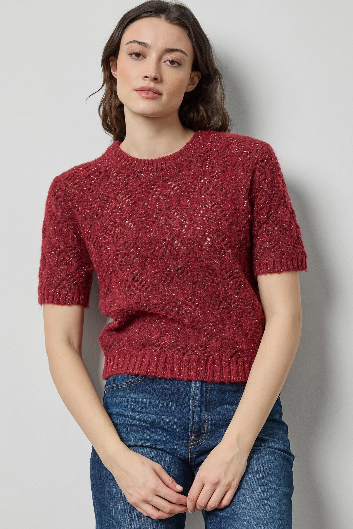 Short Sleeve Tinsel Sweater