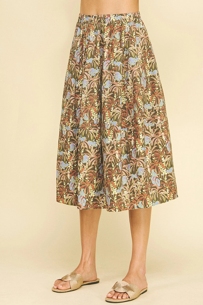 Print Pleated Midi Skirt