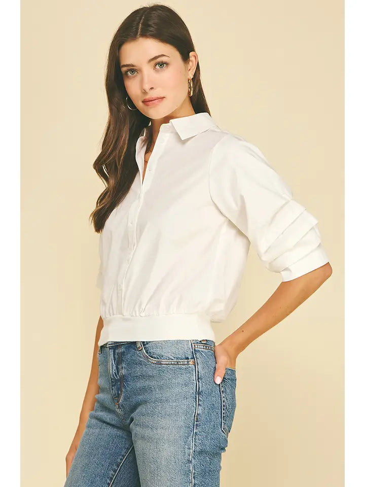 Cropped Shirt with Banded Hem