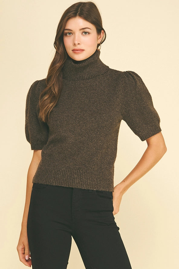 Turtle Neck Puff Sleeve Sweater