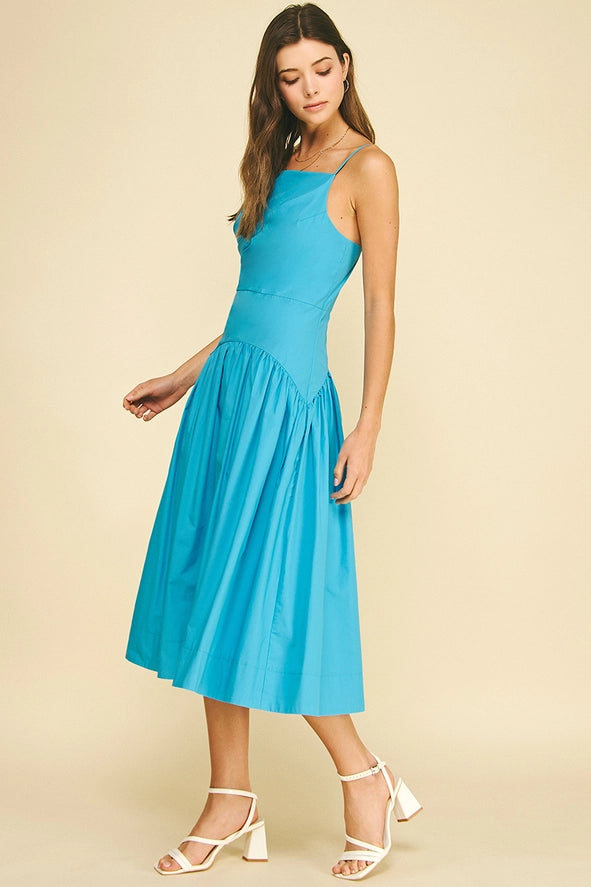 Square Neck A-Line Midi Dress