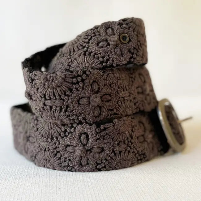 Midnight Oasis Embroidered Wool Belt