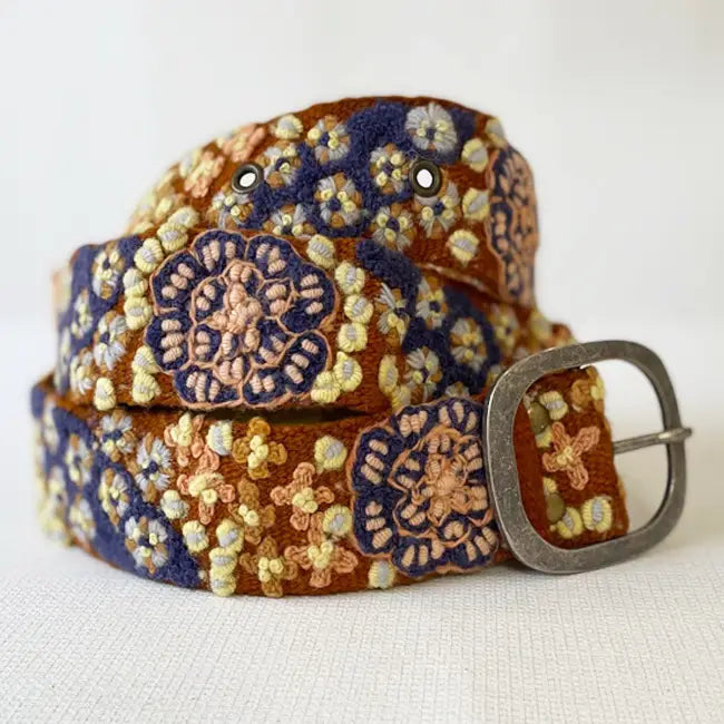Blue Skies Embroidered Wool Belt