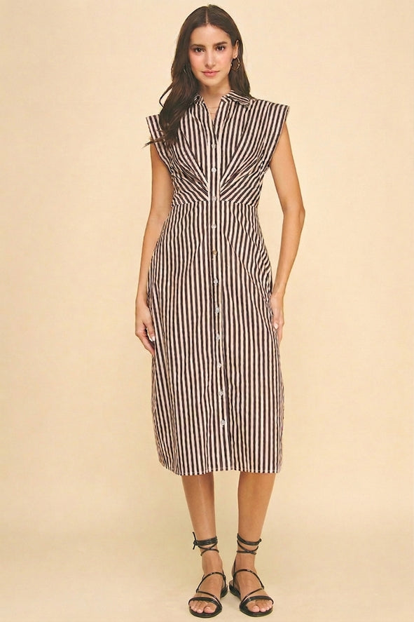 Striped Button Down Midi Dress