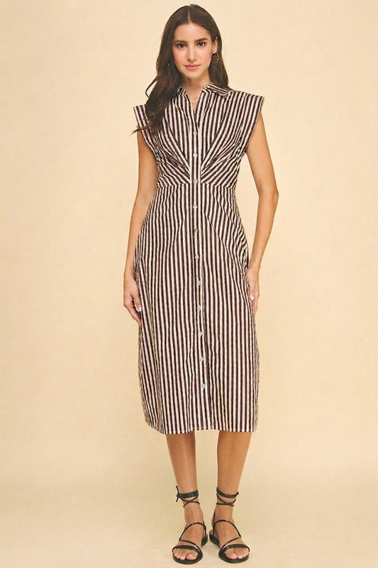 Striped Button Down Midi Dress