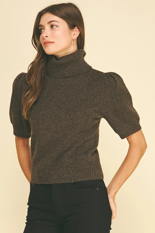 Turtle Neck Puff Sleeve Sweater