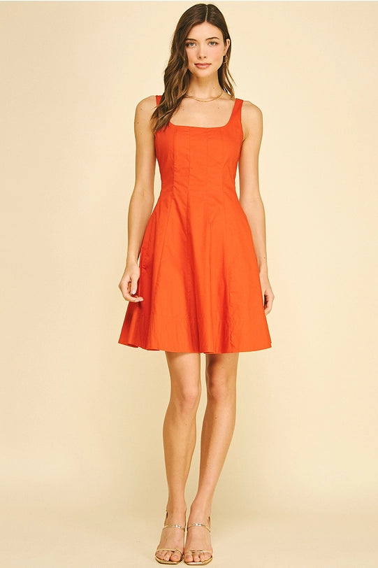 Square Neck Flared Mini Dress