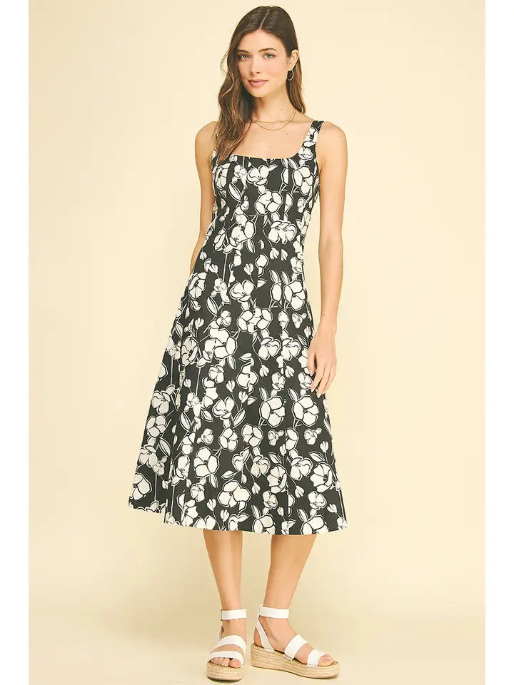 Floral Print Flared Midi Dress