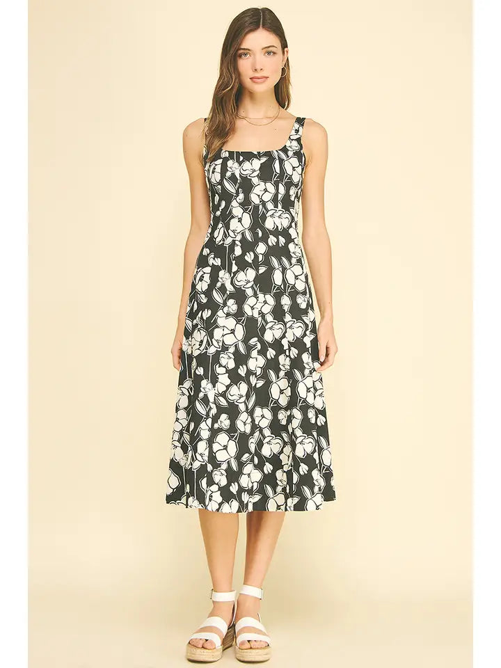 Floral Print Flared Midi Dress