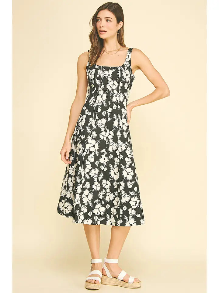 Floral Print Flared Midi Dress