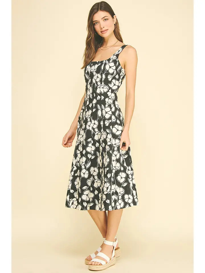Floral Print Flared Midi Dress