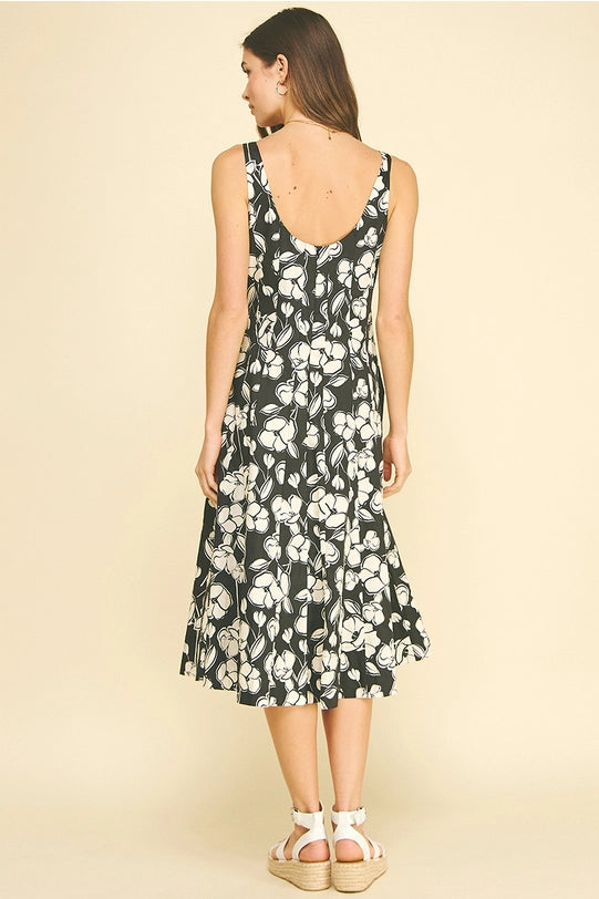 Floral Print Flared Midi Dress