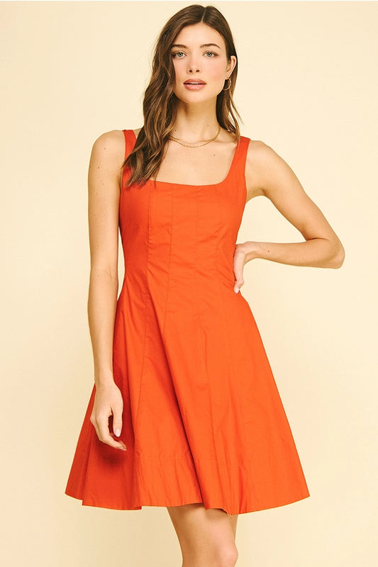 Square Neck Flared Mini Dress