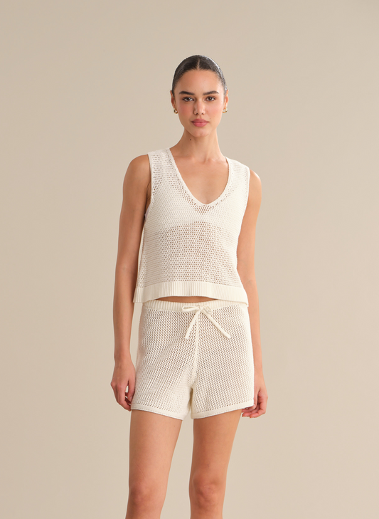 Rosa V-Neck Pointelle Mesh Tank